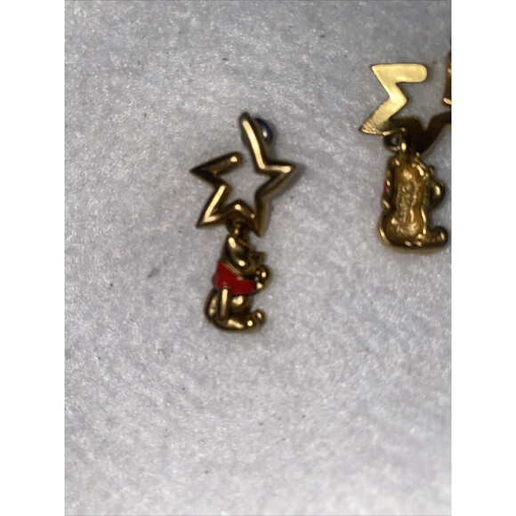 Vintage Thinking Winnie The Pooh Disney Dangle Earrings Gold Tone Shooting Star - Picture 3 of 4